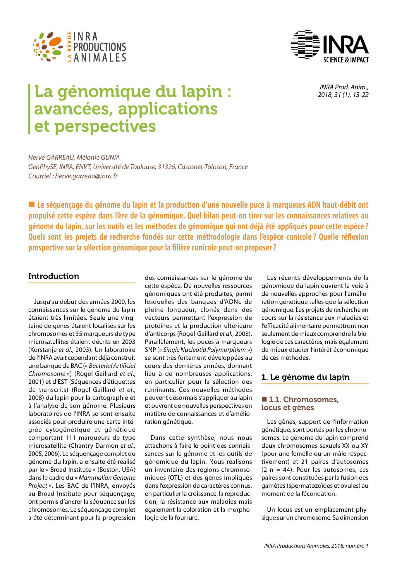 La genomique du lapin avancees applications et perspectives 1